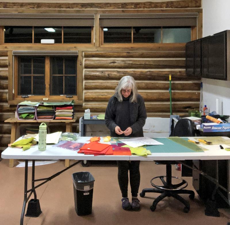 Lisa Flowers Ross working during an artist residency