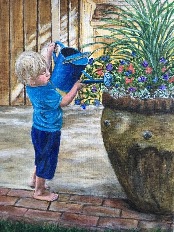 Boy Watering Flowers