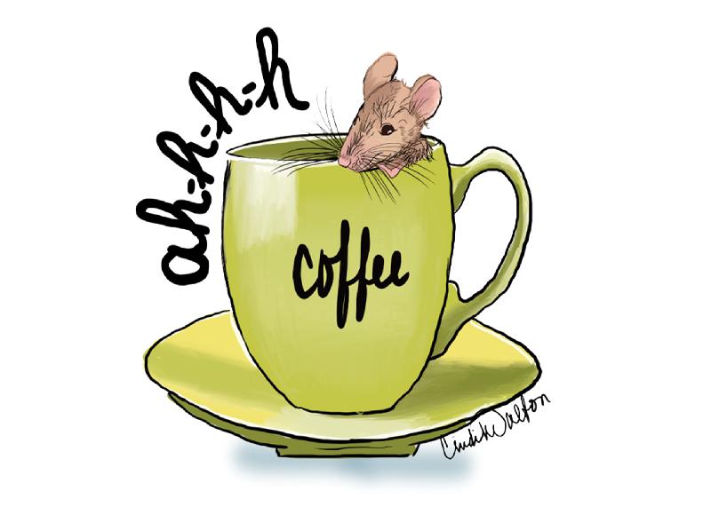 Happy Little Mouse with Coffee